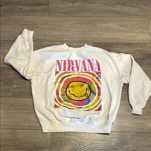 NIRVANA Cream Crewneck Sweatshirt with Multicolor Graphic Size XS‎